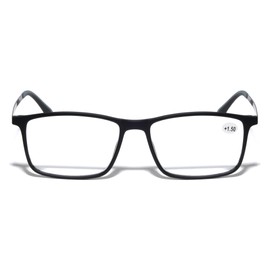 V.W.E. Matte Black Rectangular Anti Blue Ray UV Glare Reading Glasses Lightweight Simple Design Clark Kent Reader (Black, 0.00)