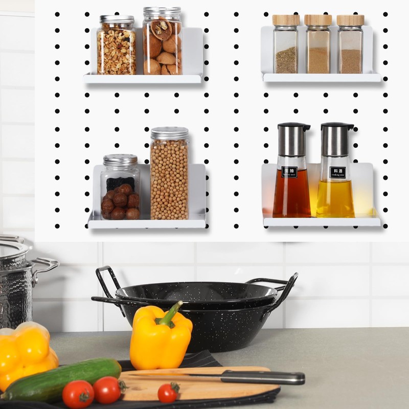 Therwen 4 Pack Magnetic Pegboard Shelves Wall Organizer Metal Peg
