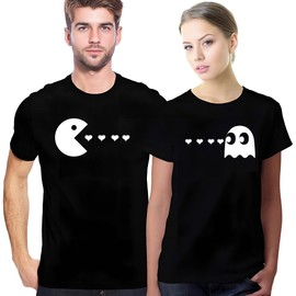 Laval Premium Matching Couples Shirts Pacman His and Her Shirt Set for Men Women T-Shirt 23 Women S/Men L Black