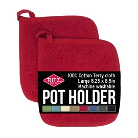 RITZ Terry Potholder & Hot Pad: Unparalleled Heat Resistant, Durable 100% Cotton – Ergonomically Designed for Optimal Grip – Easy-Care Machine Washable – 2-Pack, Paprika