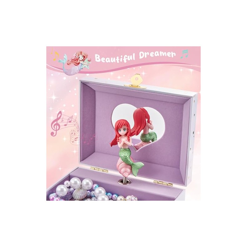 ProCase Joyero musical de sirena para niñas, sirena (caja con