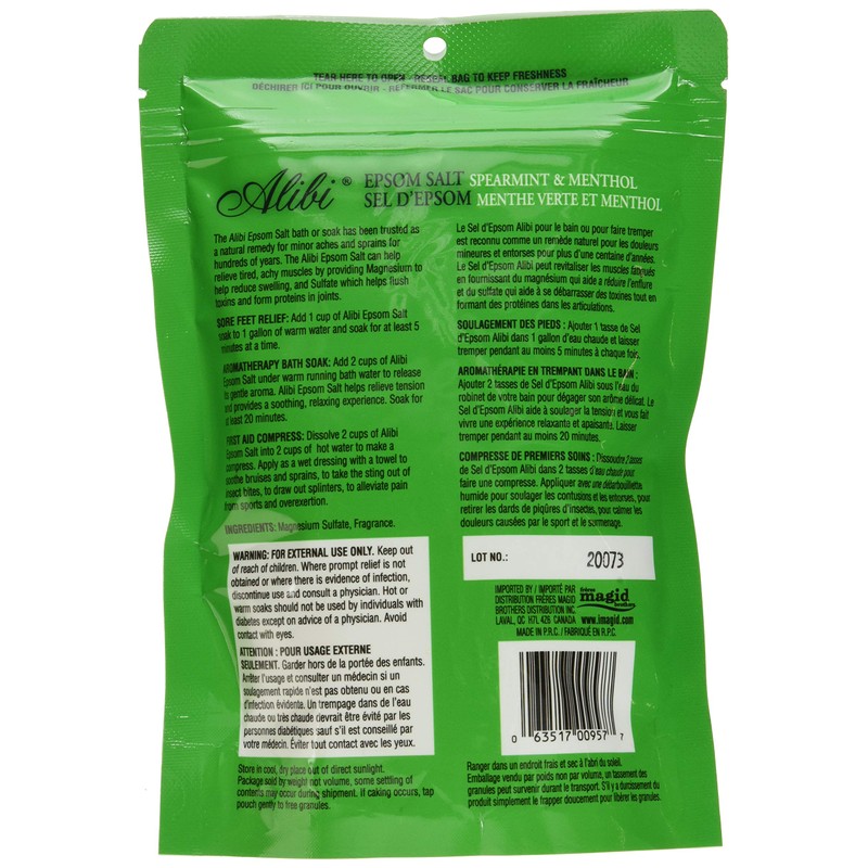 Alibi Spearmint and Menthol Magnesium Solfate Epsom Salt Bath 454G