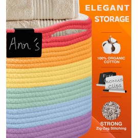 CHAT BLANC Rainbow Cotton Rope Baskets for Organizing | Storage Baskets for Shelves | Rainbow Rope Basket for Storage, Small Laundry Baskets, Woven Baskets for Storage, Dog Toy Bin, Baby Basket, 3Pack