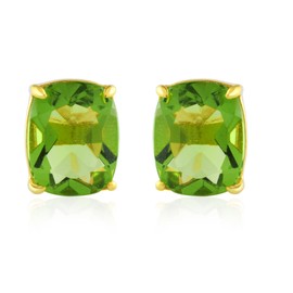 SeagullIN Women's 8x10 Cushion Princess Cut Gemstone 18k Gold Plated Gemstone Stud Earrings - Birthstone Stud for Her, Brass, Peridot