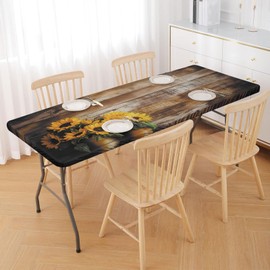 Irisbell Picnic Table Cover,Rectangle Elastic Waterproof Fitted 6FT Table Cloth,Windproof Wipeable Camping Patio Garden Beach Tablecloth for Indoor Outdoor (Rustic Woodgrain, 30'' x 72'')