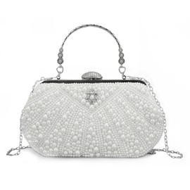 LUI SUI Women's Pearl Pearl Clutch Purses Vintage Crystal Bridal Evening Bag for Wedding Cocktail Party Prom, White B