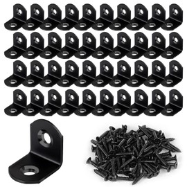 40 Pcs L Bracket Stainless Steel Corner Brace Sets, 90 Degree Right Angle Brackets with 80 Pcs Screws, L Bracket Firmware for Wooden Shelves, Chairs, Tables, Dressers, Furniture (Black)