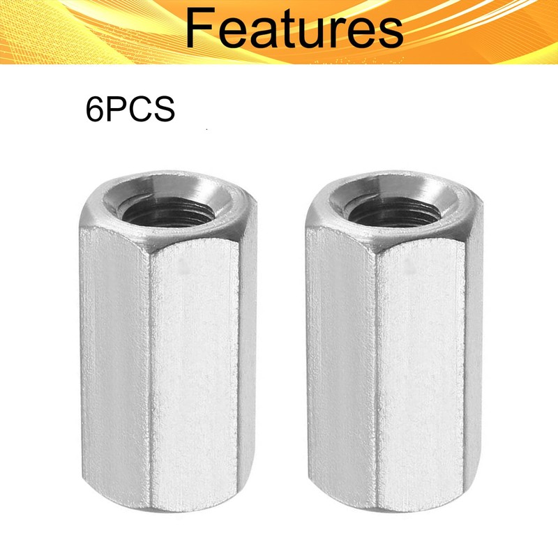 Juvielich 6Pcs M5 x 0.8-Pitch 30mm Length Metric Hex Coupling