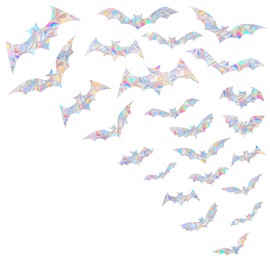 AREAWA Rainbow Bat Stickers, 24 PCS - Non-Adhesive Vinyl Window Clings, Bird Strike Deterrent, Decorative Decals for Glass Doors, Reusable, Indoor Use