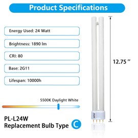 Ignixlite 24W PL24-C Fluorescent Light Bulb Replacement for OttLite B24553 T40J34,Tpye C,PL-L 24W Fluorescent Light Bulbs,5500K Bright Natural Daylight,1300lm,2G11 Base - 2Pack