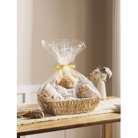 UBBCARE Empty Gift Basket with Gift Bag and Ribbon, Water Hyacinth Wedding Basket for Gifts Empty, Hand Woven Large Wicker Basket for Organizing Towels, Clothes, Books, PetsToys 14 x 10 x 4 in