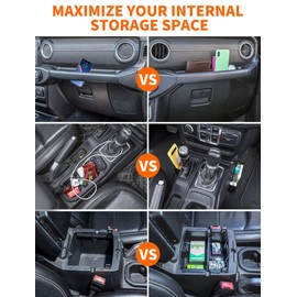 Savadicar 3 Pack Interior Storage Organizer Kits for 2018-2023 Jeep Wrangler JL JLU 4XE & Gladiator JT, Maximize In-car Storage Space with ABS Container Accessories in Black