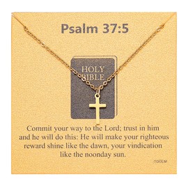 TGOLM Small Gold Cross Necklace for Women Inspirational Quote Psalm 37:5 Verse Jewelry Encouragement Christian Gift