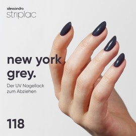 alessandro Striplac UV-Nagellack New York Grey - Deckend & Kratzfest bis zu 15 Tage - Leichtes Auftragen - Schonende Abziehtechnologie - Vegan - Grau, 6,5ml