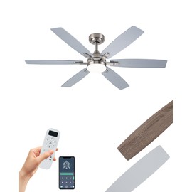 Coolwind 52 Inch Silver Ceiling Fans with Lights, Bedroom Ceiling Fan with Lights, 6 Speeds 3 Color Temperatures Led