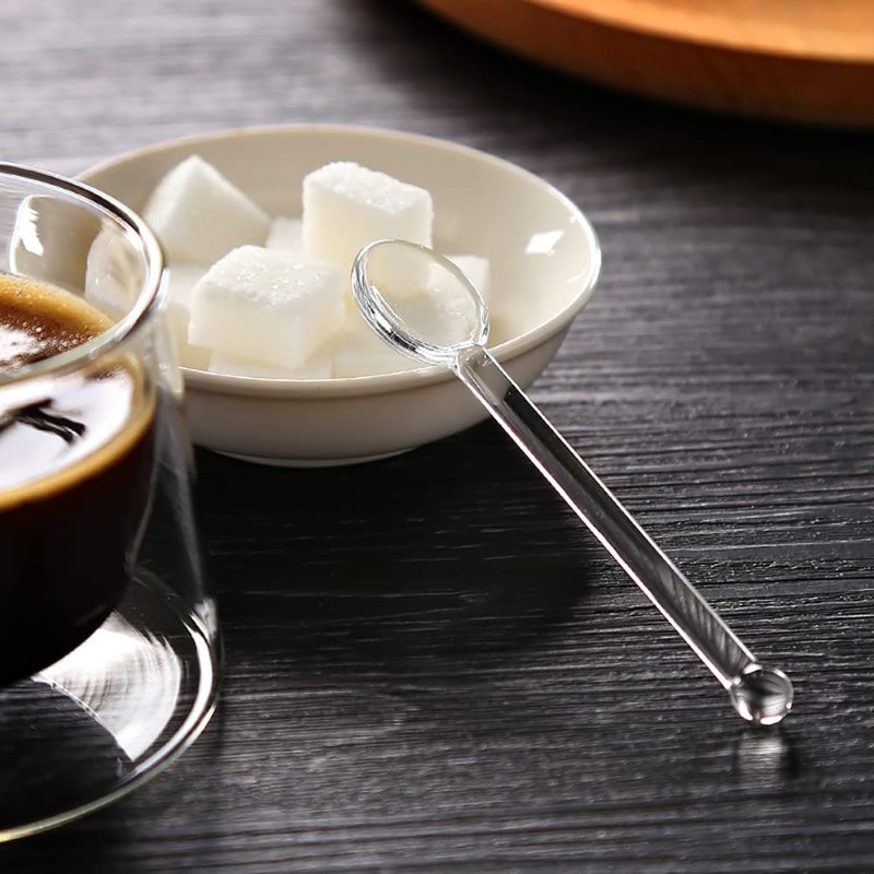 GSHLLO 2 Pcs Clear Glass Spoons Tea Stirring Spoon Coffee