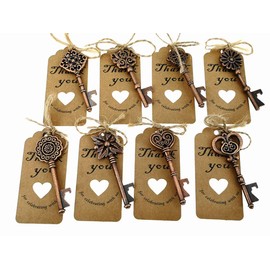 80pcs Skeleton Key Bottle Opener Wedding Party Favor Souvenir Gift with Escort Tag and Jute Rope(Red Copper Tone,8 styles)