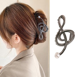 Music Note Hair Clips with Pearl Black Metal Hair Accessories for Women Girls Elegant Note Curve Hair Claw Clips Shiny Hairpins Strong Hold Nonslip Hair Clip for Thick or Thin Hair Goddess Look 1 Pcs