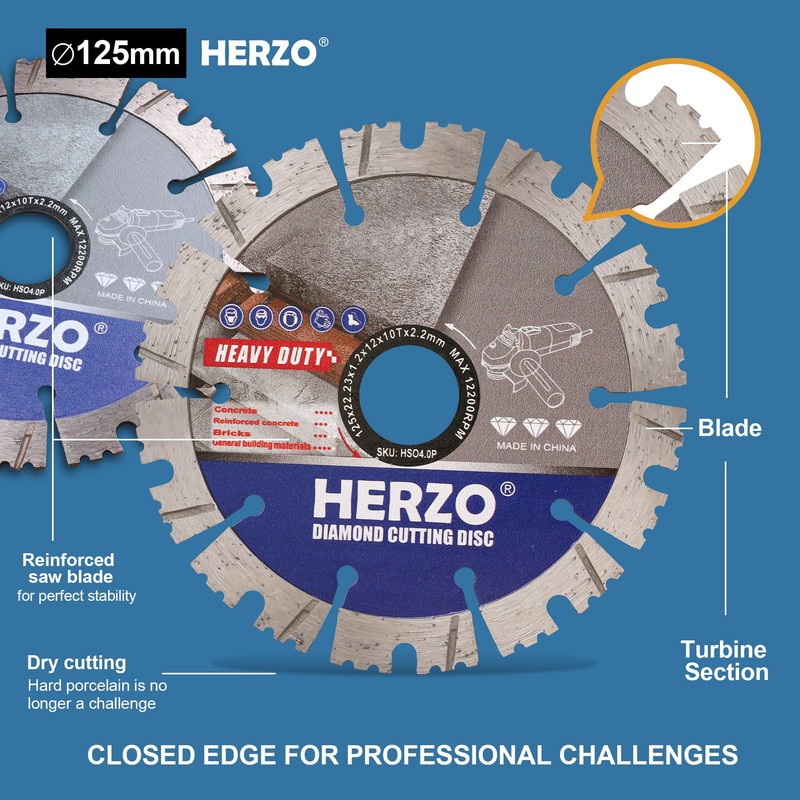 HERZO Set of 2 Diamond Cutting Discs Diameter 125 mm