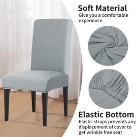 LUSCHEER Dining Room Chair Covers Set of 4, Chair Protector Slipcovers Stretch Removable Washable Decoration Seat Cover for Hotel, Ceremony, Banquet, Kitchen, Restaurant, Home (Grey)