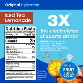 Hydrant - Bulk Electrolyte Powder, Iced Tea Lemonade Flavor, 30 Servings Instant Hydration Powder - Low Sugar Drink Mix for Daily Use, Travel & Workouts