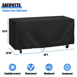 Safipotts Outdoor Prep Table Cover Rectangle Waterproof, Patio Stainless Steel Table Cover, Workbench Covers Waterproof, Picnic BBQ Grill Cart Covers (Black) (Black, 60''L x 24''W x 35''H)