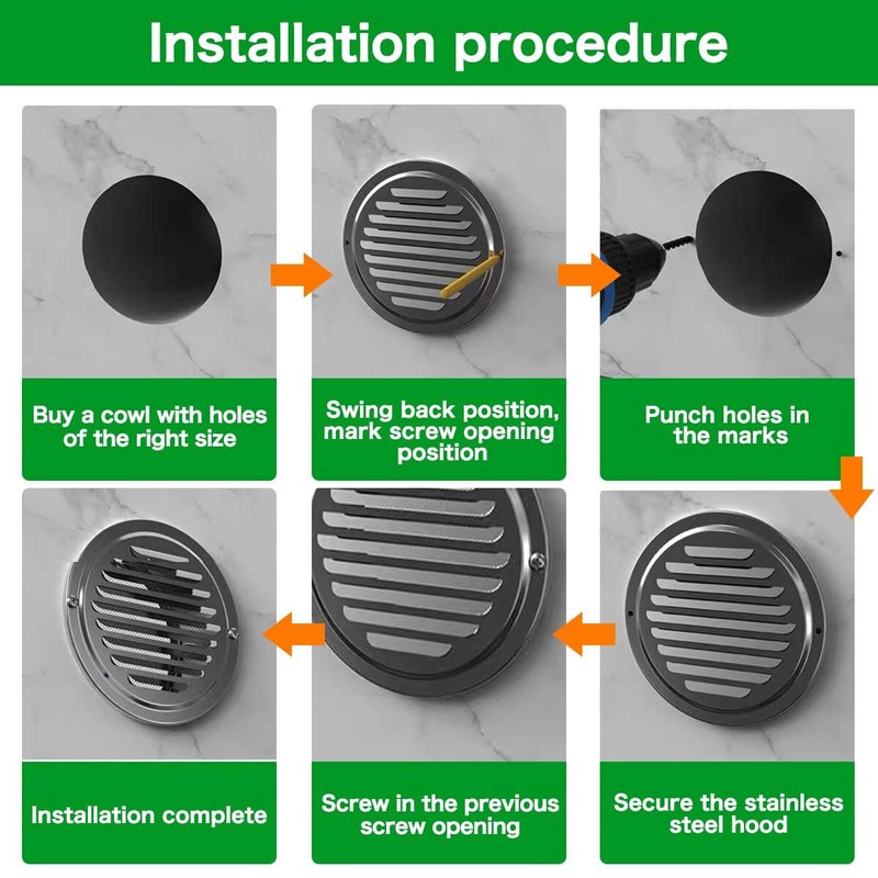 10"Inch Stainless Steel Universal Round Louvered Vent Cover with Built-in