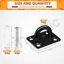 Tanstic Pack of 4 M8 2 Inch Stainless Steel Pad Eye Plate, Staple Ring Hook Marine Hardware Staple Hook Loop Heavy Duty Ceiling Hook with Screws Anchors for Swing Suspensions (Black)