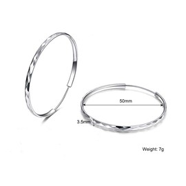 Fu You Fu You 925 Silver Round Circle Sleeper Hoop Earrings Silver Diamond Large Hoop Earrings 50 mm Earrings for Women