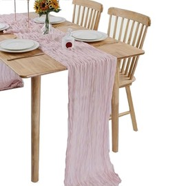AWOCAN Cheesecloth Table Runner Gauze Boho Rustic Chiffon for Wedding Bridal Shower Party (Dusty Pink)
