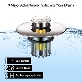 LEKEYE Bathroom Sink Stopper | Shower Drain Hair Catcher | Pop-up Sink Drain Stopper with Strainer | Bathroom Sink Plug for 1-1/8 to 1-1/2" Sink Drain Hole- Brushed Nickel