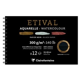 Clairefontaine Etival 975325C Spiral Album with 12 Sheets of Drawing Paper 12 x 18 cm 300 g Black