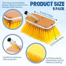 Reallnaive 2 Pcs 6'' Soft Bristle Boat Deck Brushes Heavy Duty Marine Brushes Heads with Rubber Cushions Yellow PVC Car Scrub Brooms Outdoor Cleaning for Rv Truck Auto Hull House Siding Washing