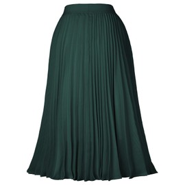 Kate Kasin Women's Pleated Flared Elastic A-line Skirt Wear Work Dark Green Size L KK659-23