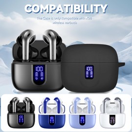 【with LED Display Window】 Case for TAGRY X08 Wireless Headphone, Earbuds Case Cover Compatible with TAGRY X08 Wireless Headphone, Silicone Protective Case with Keychain, with Cleaning Pen - Black