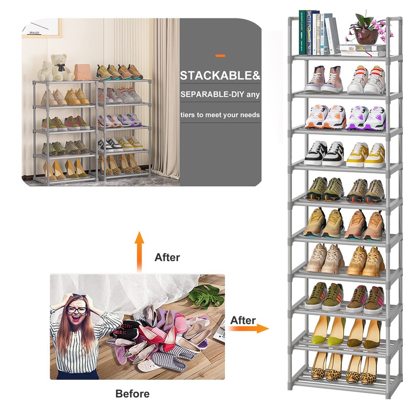 OYREL 10-Tier Metal Shoe Rack, Narrow Shoe Rack Organizer, Sturdy