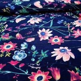Unbranded Crystal Pleat  Knit Fabric Floral Jersey Blue By the Yard