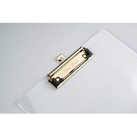 Dany Marcus Clear Acrylic Clipboard with Gold Metal Clamp, Rubberised Bow Clamp and Hanging Loop