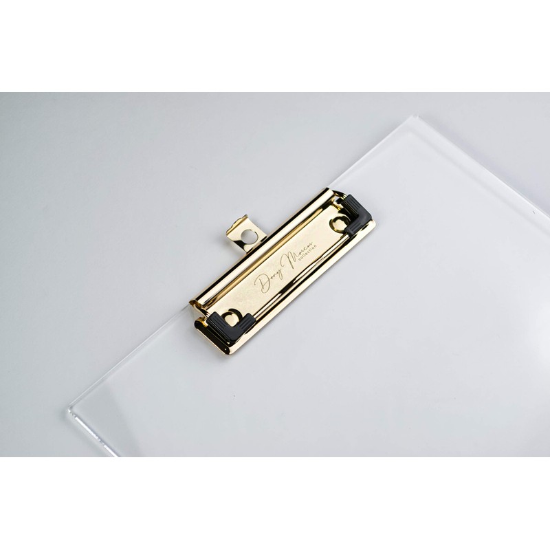 Dany Marcus Clear Acrylic Clipboard with Gold Metal Clamp, Rubberised