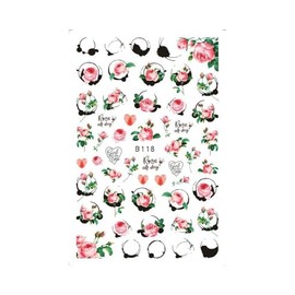 Heart Love Nail Decal Sticker Valentine Day Geometric Stripes Line Leopard Print B118 Nail Wraps Art Stickers Manicure Supplies for Women for Home Nails Full Long Lasting Easy Apply and Remove