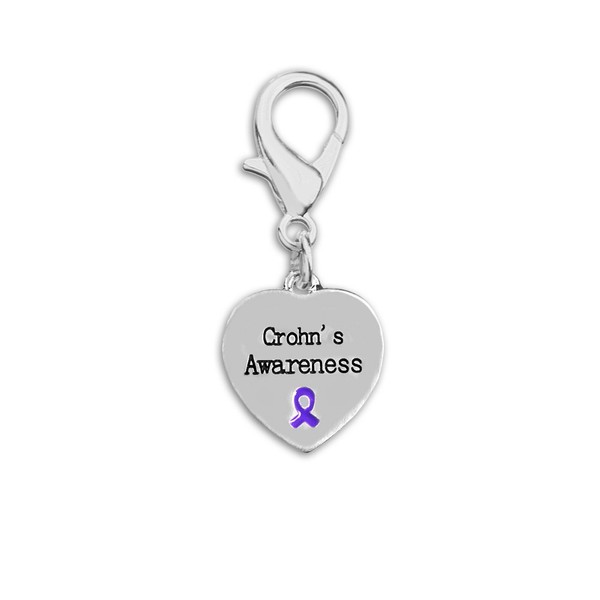 Crohn's Disease Awareness Heart Hanging Charm with Purple Ribbon -
