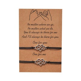 The Woo's 2 Pcs Pinky Promise Heart Infinity Bracelets for Couple Women with Wish Card Adjustable Distance Matching Friendship Bracelet Bohemian Braided Wax Weaving Charms Bracelets Jewelry-black