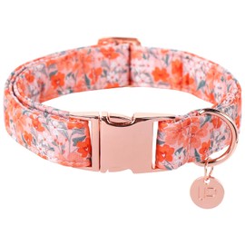 UP URARA PUP Dog Collar for Summer,Orange Flower Dog Collar,Cotton Puppy Collar with Adjustable Buckle for Small,Medium,Large Girl Boy Dog