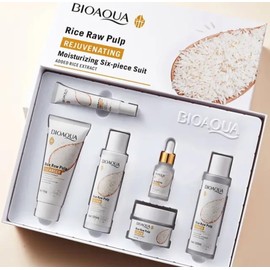 BIOAQUA Crema Facial Hidratante Rejuvenecedora De Pulpa De Arroz Crudo Loción Tónica Limpiadora Crema Para Ojos Esencia Ha 6 Unidades Ideal Para El Cuidado De La Piel Caja De Regalo