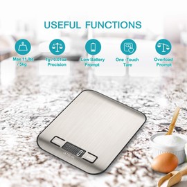 Ultrean Food Scale, Digital Kitchen Scale with LCD Display, Weight Grams and Ounces for Baking Cooking, Food Scale 6 Units with Tare Function, 304 Stainless Steel, 11lb