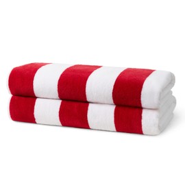 BEN KAUFMAN SALES CO Striped Towel - Absorbent, 100% Cotton - Oversized Towels for Beach Essentials - Quick-Dry for Swimming - Soft with Striped Design - 32" x 62", Red (Pack of 2)