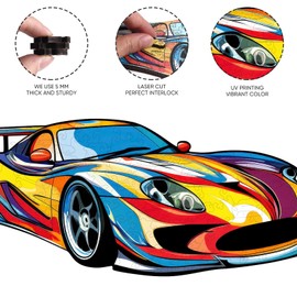 Wooden Puzzles for Adult and Kids, 100 Pieces Racing Cars Puzzle, Cars Unique Shaped Wooden Preschool Puzzle, Toddler Wooden Puzzle Toy Gift for Family and Friends, Suitable for Family Games
