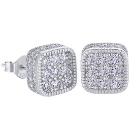 VEXXS Diamond Stud Earrings for Men, 14K Gold Plated Iced Out Earrings Micro Pave 5A CZ Stones Men’s Studs, Hypoallergenic Earrings for Men Hip Pop Earrings Street wear (C-White Gold)