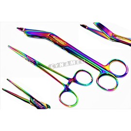 New Premium Multi Titanium Rainbow Color Lister Bandage Scissors 5.5" + Straight Hemostat Forcep 5.5" (Set of 2)