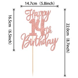 1 decoración para tartas de feliz cumpleaños 14 con purpurina para 14 años de cumpleaños, catorce Hello 14 fabulosas decoraciones para tartas para feliz cumpleaños 14 aniversario, suministros de fiesta de oro rosa